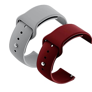 yodi casual watch strap classic accessories belt band for noise colorfit pulse grand smartwatch soft silicon straps combo pack set of 2 grey-winred
