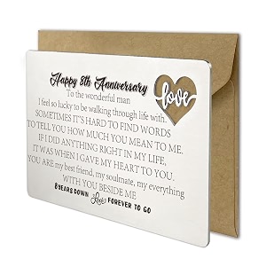 yodocamp happy eighth 8th wedding anniversary cards gift for men 8 years anniversary card gifts for men husband him from wife love note engraved metal wallet insert card