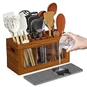Yofidra Bamboo Kitchen Utensil Holder with Drying Stone and 6 Compartments