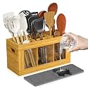 Yofidra Bamboo Kitchen Utensil Holder with Drying Stone and 6 Compartments