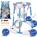 yofit 3-in-1 Pool Basketball Hoop Set, Floating Pool Toys with 14 Balls 12 Rings Toss Games Pump, Outdoor Summer Basketball Game at Swimming Poolside for Kids Ages 4-12 Adults Family Fun