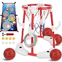 yofit 3-in-1 Pool Basketball Hoop Set, Floating Pool Toys with 14 Balls 12 Rings Toss Games Pump, Outdoor Summer Basketball Game at Swimming Poolside for Kids Ages 4-12 Adults Family Fun