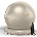 Yoga Ball Chair for Office Desk with Base - Ergonomic Balance &amp; Stability Exercise Ball Seat for Adults - Active Sitting for Posture, Core &amp; Back Pain Relief, Home Gym, Therapy, Pump