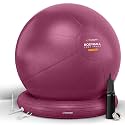 Yoga Ball Chair for Office Desk with Base - Ergonomic Balance &amp; Stability Exercise Ball Seat for Adults - Active Sitting for Posture, Core &amp; Back Pain Relief, Home Gym, Therapy, Pump