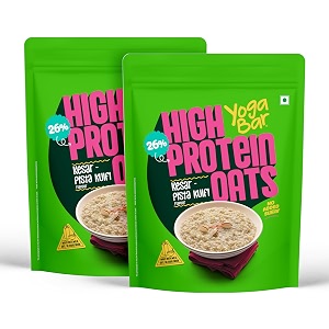 yogabar 26g high protein oats 1kg x 2  kesar pista kulfi - breakfast cereal with wholegrains 26 protein amp no added sugar - oats high protein for gym - premium protein blend with whey protein powder - with goodness of chia sunflower amp pumpkin seeds amp probiotics for absorption