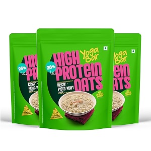 yogabar 26g high protein oats 1kg x 3  kesar pista kulfi - breakfast cereal with wholegrains 26 protein amp no added sugar - oats high protein for gym - premium protein blend with whey protein powder - with goodness of chia sunflower amp pumpkin seeds amp probiotics for absorption