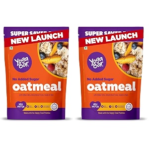 yogabar no added sugar oatmeal 1kg pouch - with alphonso mango chia seeds and real fruits amp berries - whole breakfast oatmeal cereal - overnight oats - with rolled oats pack of 2