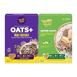 yogabar dark chocolate flavour and 100 rolled super oats combo pack 400gm each
