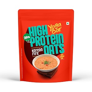 yogabar 26g high protein oats 1kg  korean fire - masala oats with 26g protein per 100g amp no palm oil - oats high protein for gym- protein blend with whey protein powder - with chia sunflower amp pumpkin seeds amp probiotics