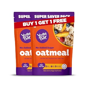 yogabar oatmeal  no added sugar  rolled oats with fruits seeds amp nuts  high protein amp fibre  super saver 1kg pack of 2  ready in 5-8 mins  healthy breakfast