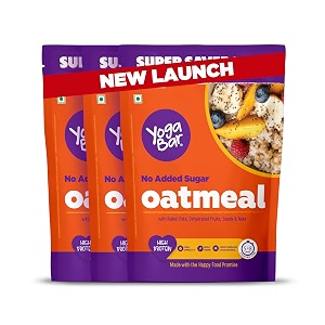 yogabar oatmeal  no added sugar  rolled oats with fruits seeds amp nuts  high protein amp fibre  super saver 1kg pack of 3  ready in 5-8 mins  healthy breakfast