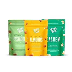 yogabar premium dry fruit combo 200g each  almonds cashews pistachios  100 natural crunchy  rich in fibre vitamin e k b6  healthy snacks  dry fruit gift pack