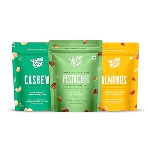 yogabar premium dry fruit combo 500g each  almonds cashews pistachios 100 natural crunchy  rich in fibre vitamin e k b6  boost immunity healthy snacks