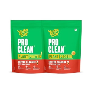 yogabar pro clean plant protein  coffee flavour with monk fruit  25g protein per serving  clean amp natural blend  500g pack of 2