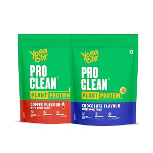 yogabar pro clean plant protein powder  chocolate amp coffee flavours  with monk fruit  no added sugar  2 x 500g variety pack pack of 2