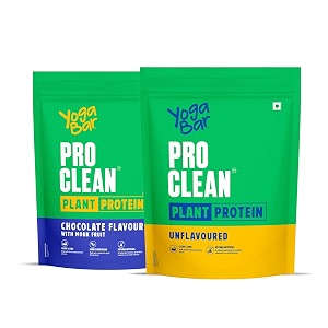 yogabar pro clean plant protein powder  chocolate flavour amp unflavoured  25g protein per serve  vegan gluten-free no added sugar  500g each combo pack