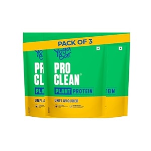 yogabar pro clean plant protein  unflavoured  28g protein per serving  clean amp natural plant blend  vegan no added sugar gluten-free  500g pack of 3