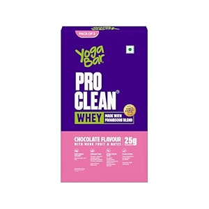 yogabar pro clean whey protein powder chocolate flavour with monk fruit and dates 25g protein proabsorb blend pack of 3 sachets