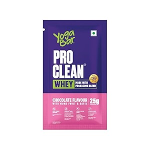 yogabar pro clean whey protein powder chocolate flavour with monk fruit and dates 25g protein proabsorb blend1 sachet