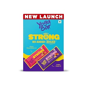 yogabar strong 12g protein bar variety pack of 6 3 x choco peanut butter bars 3 x coffee rush bars  no added sugar protein bars  premium high protein blend - whey protein concentrate isolate peanuts amp soy  healthy protein snacks