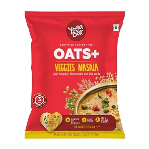 yogabar veggie masala oats 40g  masala oats with 3x more veggies pumpkin watermelon and chia seeds