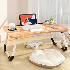 yogi mart 39foldable bed study table portable multifunction lapt lapdesk children bed foldabe table work office home with tablet slot amp cup holder study table brown coloured39gt wood