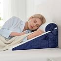 Yojoker Wedge Pillow for Sleeping - 7.5 Inch Bed Wedge Pillow with Memory Foam Headrest, Triangle Pillow for Sitting Up in Bed, Elevated Back &amp; Leg Support Cushion with Washable Cover, Navy