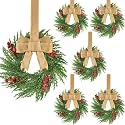 YoleShy 6 Pcs Small Christmas Wreath 12'' Mini Wreaths for Kitchen Cabinet Wreaths with Red Berry &amp; Jute Bow Window Christmas Xmas Farmhouse Decoration for Front Door Chair Wall