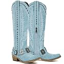 Yolkomo Cowboy Boots for Women Knee High Western Cowgirl Boots with Embroidery Belt Buckle Chains