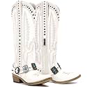 Yolkomo Cowboy Boots for Women Knee High Western Cowgirl Boots with Embroidery Belt Buckle Chains