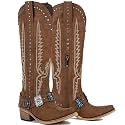 Yolkomo Cowboy Boots for Women Knee High Western Cowgirl Boots with Embroidery Belt Buckle Chains