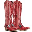 Yolkomo Cowboy Boots for Women Knee High Western Cowgirl Boots with Embroidery Belt Buckle Chains