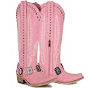 Yolkomo Cowboy Boots for Women Knee High Western Cowgirl Boots with Embroidery Belt Buckle Chains