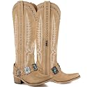 Yolkomo Cowboy Boots for Women Knee High Western Cowgirl Boots with Embroidery Belt Buckle Chains