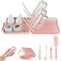 YomauiYee Baby Bottle Brush Set-6 in 1 Bottle Brush Cleaner with Silicone Bottle Brush,Drying Rack,Nipple Brush,Straw Brush,Soap Dispenser&Storage Box-Baby Essentials Gifts for Home&Travel(Pink)