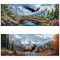 Yomiie 2 Pack Large Diamond Art Kits for Adults, Eagle & Elk Diamond Painting Art Animals DIY Full Round Drill Kits, Embroidery Rhinestone Diamond Crystal Craft Canvas Home Wall Decor 31.5x11.81 inch