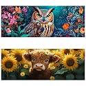 Yomiie 2 Pack Large Diamond Art Kits for Adults, Owl & Cow Diamond Painting Art Animals DIY Full Round Drill Kits, Embroidery Rhinestone Diamond Crystal Craft Canvas Home Wall Decor 31.5x11.81 inch