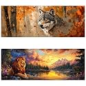 Yomiie 2 Pack Large Diamond Art Kits for Adults, Wolf & Lion Diamond Painting Art Animals DIY Full Round Drill Kits, Embroidery Rhinestone Diamond Crystal Craft Canvas Home Wall Decor 31.5x11.81 inch