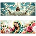 Yomiie 2 Pack Large Diamond Art Kits for Adults, Jesus & Virgin Mary Diamond Painting Art God DIY Full Round Drill Kits, Rhinestone Diamond Crystal Craft Canvas Home Wall Decor 31.5x11.81 inch