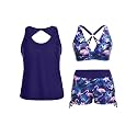 Yonique 3 Piece Tankini Swimsuits for Women Swim Tank Top Bathing Suits with Boy Shorts and Bra Athletic Swimwear