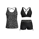 Yonique 3 Piece Tankini Swimsuits for Women Swim Tank Top Bathing Suits with Boy Shorts and Bra Athletic Swimwear
