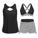 Yonique 3 Piece Tankini Swimsuits for Women Swim Tank Top Bathing Suits with Boy Shorts and Bra Athletic Swimwear