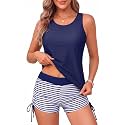 Yonique 3 Piece Tankini Swimsuits for Women Swim Tank Top Bathing Suits with Boy Shorts and Bra Athletic Swimwear