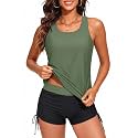 Yonique 3 Piece Tankini Swimsuits for Women Swim Tank Top Bathing Suits with Boy Shorts and Bra Athletic Swimwear