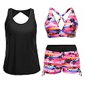 Yonique 3 Piece Tankini Swimsuits for Women Swim Tank Top Bathing Suits with Boy Shorts and Bra Athletic Swimwear