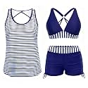 Yonique 3 Piece Tankini Swimsuits for Women Swim Tank Top Bathing Suits with Boy Shorts and Bra Athletic Swimwear