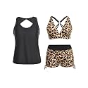 Yonique 3 Piece Tankini Swimsuits for Women Swim Tank Top Bathing Suits with Boy Shorts and Bra Athletic Swimwear