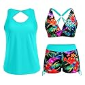 Yonique 3 Piece Tankini Swimsuits for Women Swim Tank Top Bathing Suits with Boy Shorts and Bra Athletic Swimwear