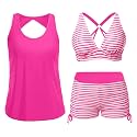 Yonique 3 Piece Tankini Swimsuits for Women Swim Tank Top Bathing Suits with Boy Shorts and Bra Athletic Swimwear