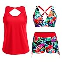 Yonique 3 Piece Tankini Swimsuits for Women Swim Tank Top Bathing Suits with Boy Shorts and Bra Athletic Swimwear